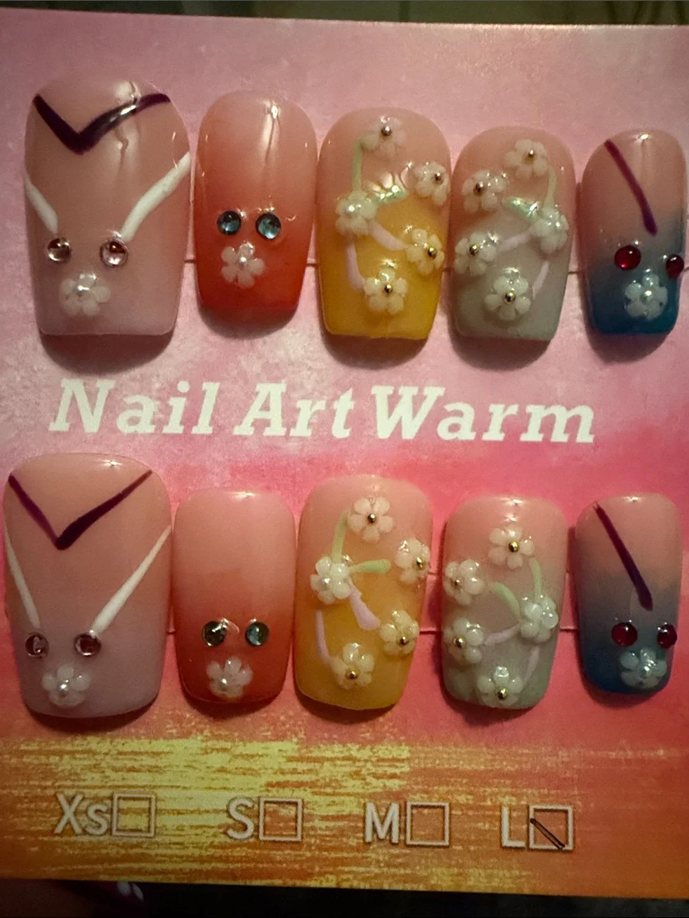 Multicolor Floral handmade acrylic Press-On Nails